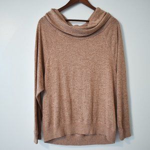 Express speckled burnt orange cowl turtleneck off the shoulder sweater